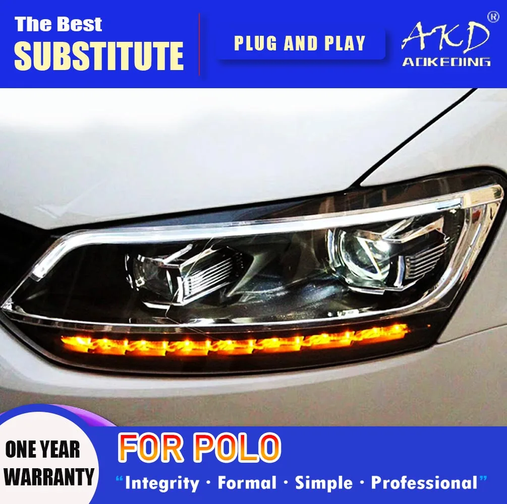 AKD Head Lamp for VW Polo LED Headlight 2011-2018 Headlights POLO DRL Turn Signal High Beam Angel Eye Projector Lens