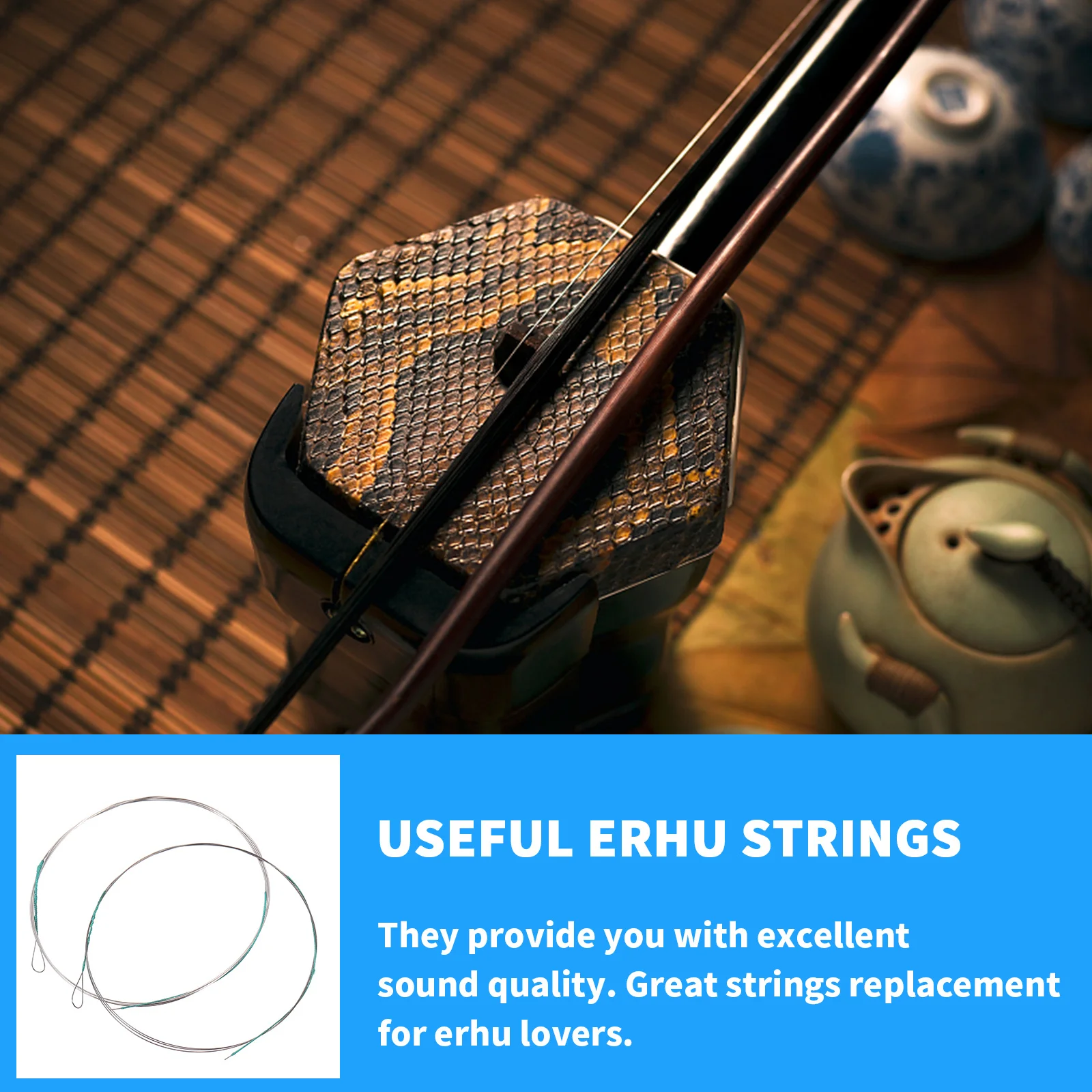 

2Pcs Erhu Strings Set Metal Durable Replacement Erhu Accessories Music Supplies Assorted Color Wear Resistant Stable Sound