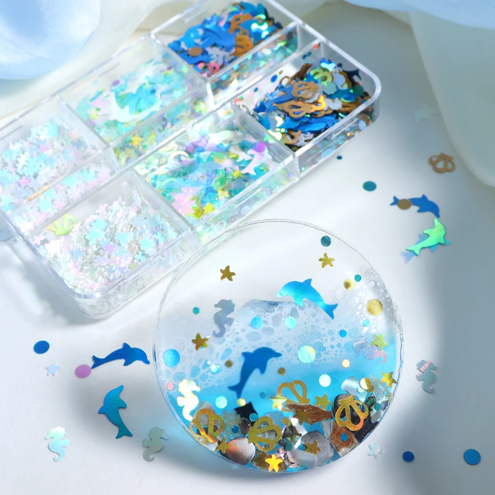 Dolphin Sequins Epoxy Resin Filling Accessories Mixed Iridescent Ocean Shell Starfish Seahorse Glitter Flakes DIY Resin Supplies