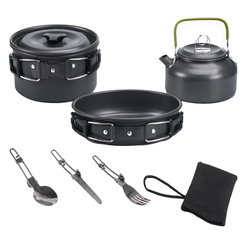 

Hot selling outdoor tea pot set, camping folding pot set, portable cookware set, direct supply