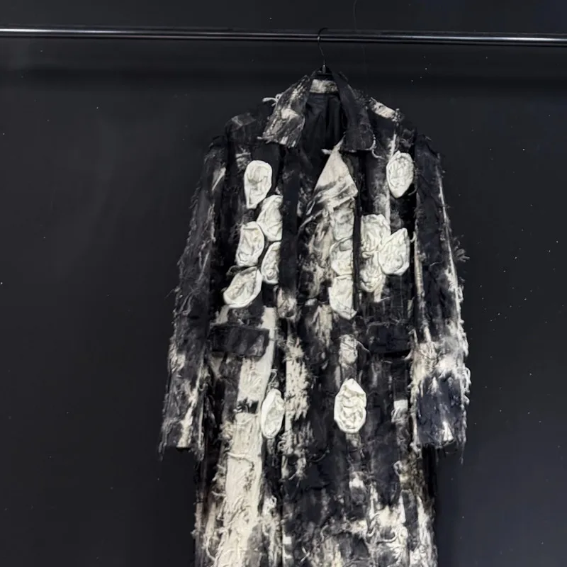 WVGA Otoño Invierno nuevo hombre tendencia Vintage Patchwork gabardina de moda nicho elegante Casual cuello vuelto Tops de longitud media W12974