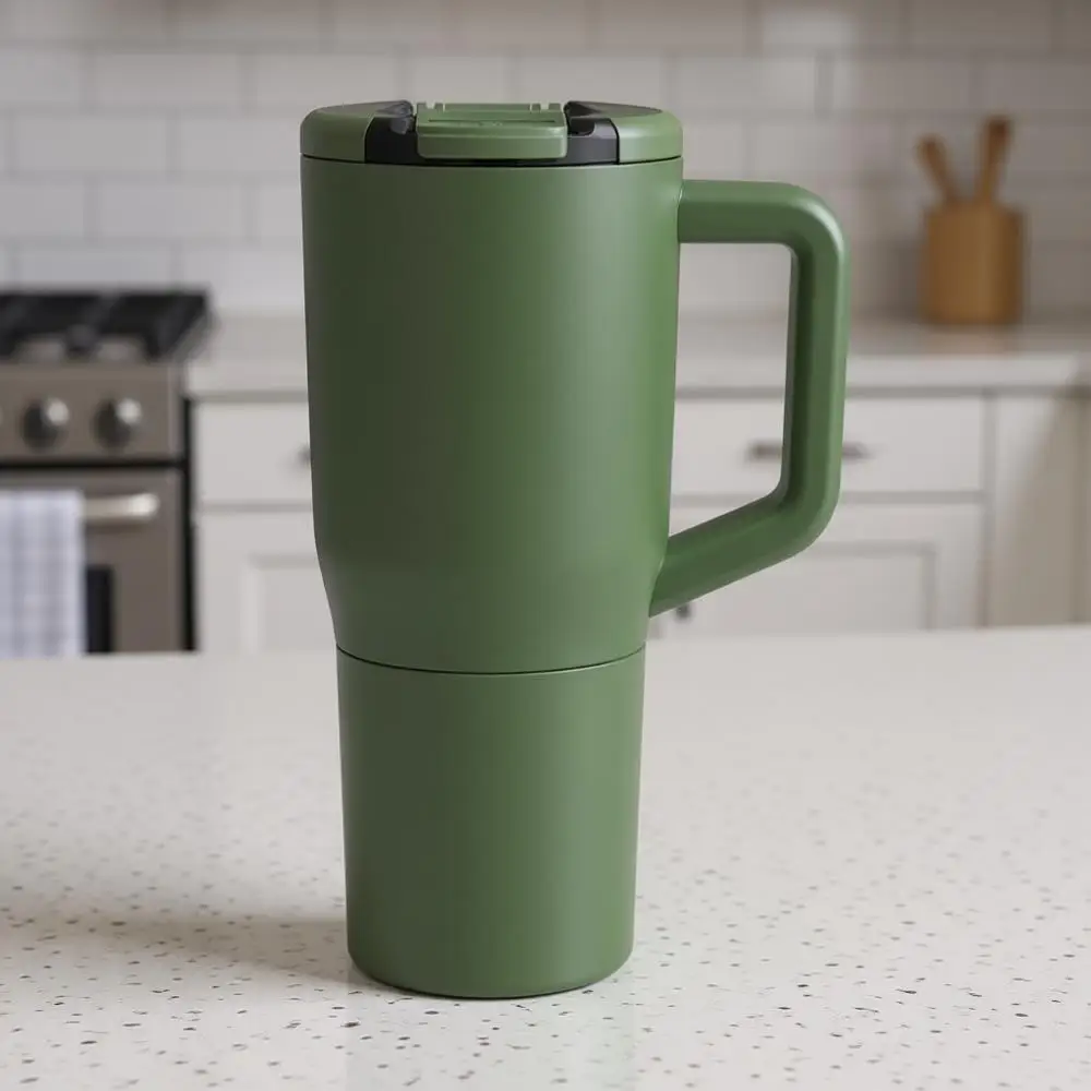 

25oz 100% Leak Proof Insulated Coffee Mug with Handle & Lid - Stainless Travel Mug - Double Walled Coffee Cup (OD Green)