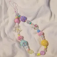 Mobile Phone Lanyard Graffiti Colored Bead Star Bracelet Women's Short Wrist Pendant Universal Anti Loss Side Lanyard for Keys