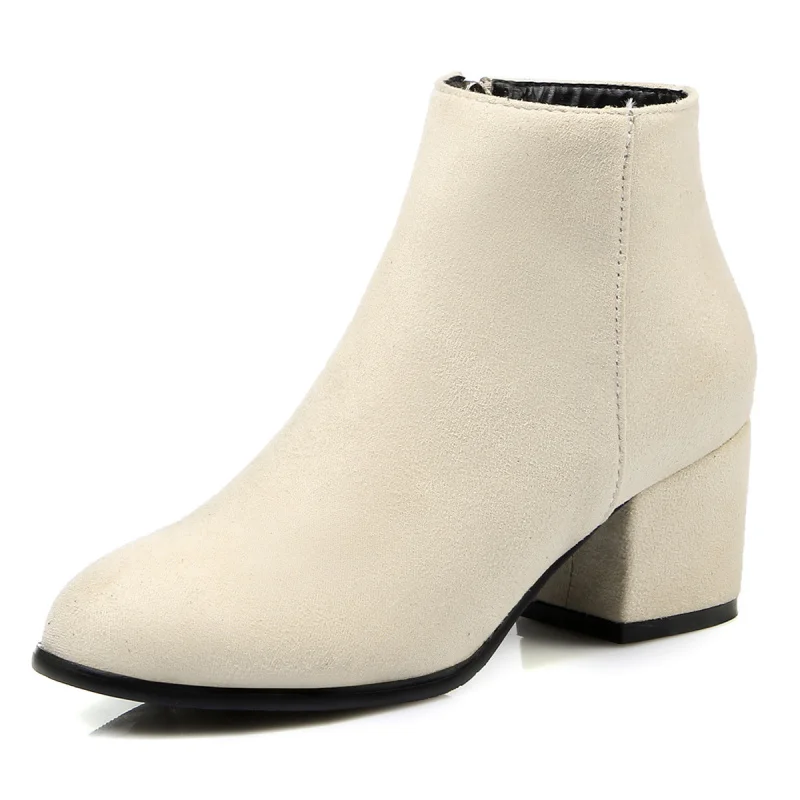 

New style women's boots, suede pointed-toe short heel boots, retro and trendy side zipper thick heel boots