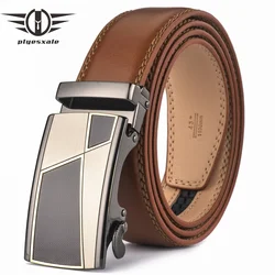 Plyesxale Automatic Buckle Brown Belt Men 2024 Brand Designer Mens Belts Luxury Genuine Leather Belt For Men High Quality B10