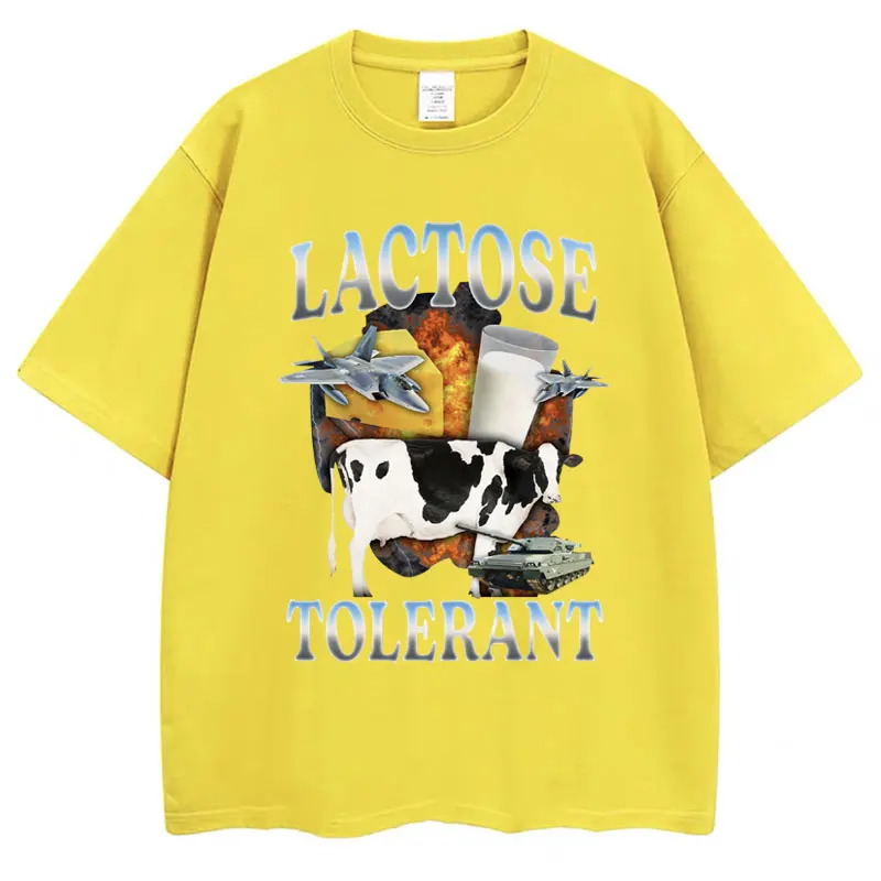 Lactose Tolerant Funny Milk Print T Shirt Men Women Retro Street Fashion Short Sleeve  Summer Casual Humor T Shirts Gifts