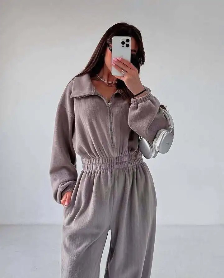 

Women One Piece Jumpsuits Rompers Full Sleeve Zipper Overalls Long Pants Elastic High Waist Y2k Streetwear Jumpsuit Spring 2025