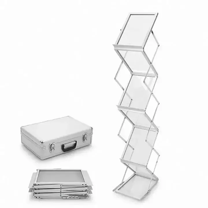 Hot SalesFoldable Aluminum Acrylic Zigzag Magazine Catalog Holder A4 Size Brochure Rack Stands For Promotional Advertising