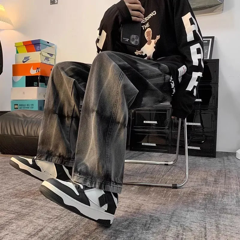 

Extra Large 300 Pou Dyed Jeans Men's Straight Casual Loose Haome Elastic Waist Loose Long Pants Street Sle