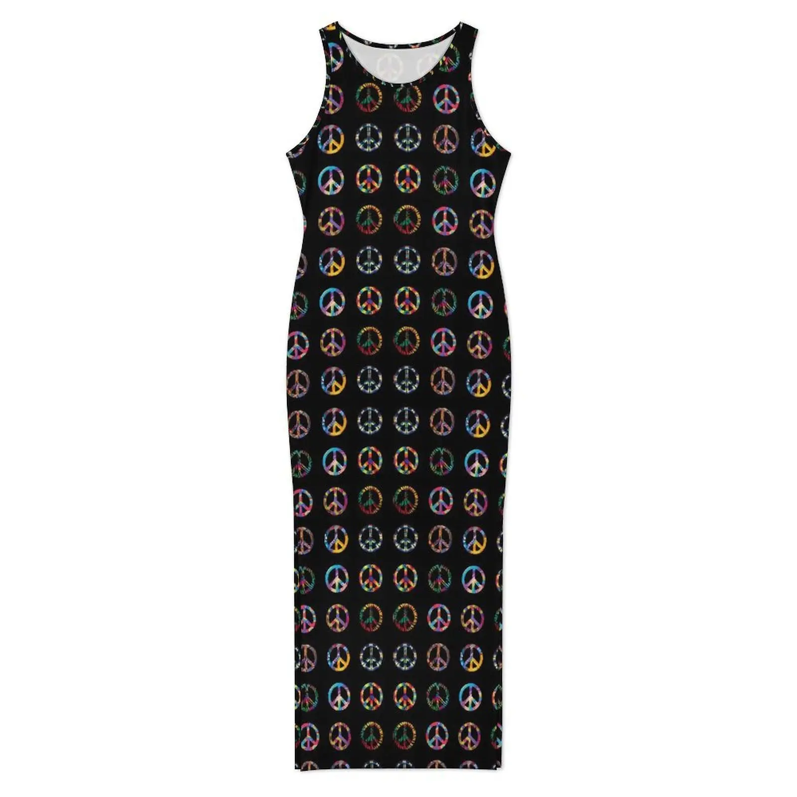 Peace Signs Dress Sleeveless Groovy Retro Print Cute Maxi Dresses Summer Casual Y2k Design Bodycon Dress Big Size