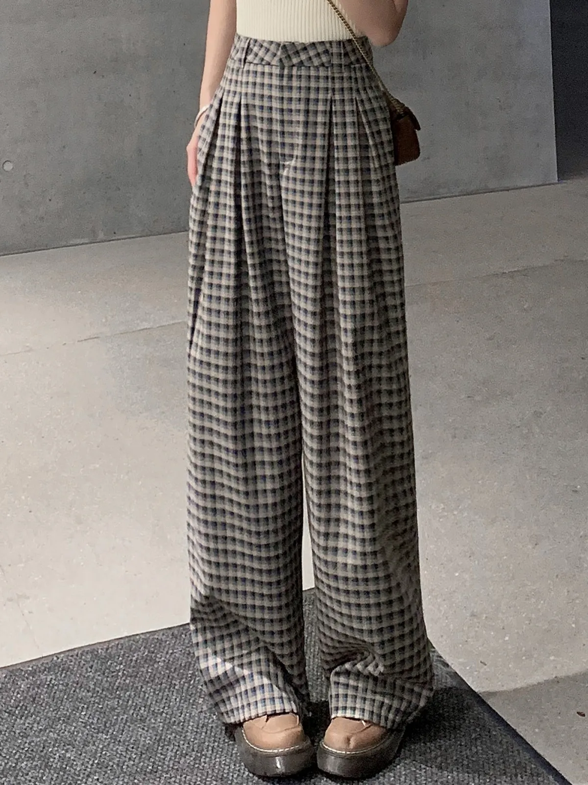 

ZHISILAO New High Waist Wide Leg Pants Women Vintage Loose Lattice Full Length Trousers Mujer Summer 2023