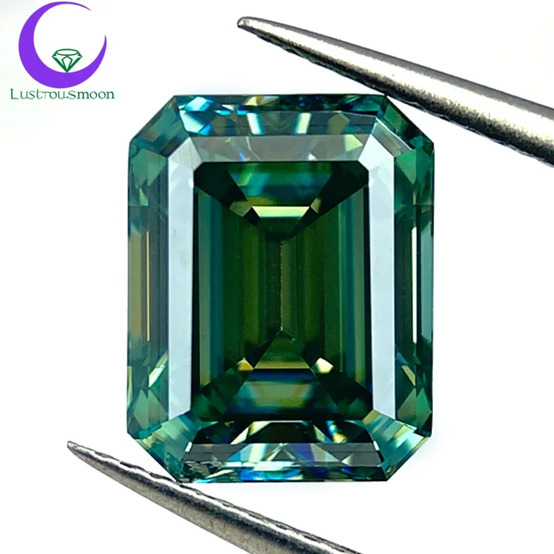 Batu Moissanite Biru Hijau Potongan Emerald Tidak Pernah Pudar dengan GRA VVS1 Permata Sintetis Lepas Lolos Tes Berlian Hadiah Natal