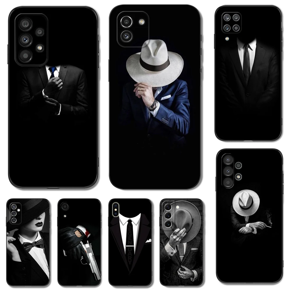 Black Tpu Case For Samsung Galaxy A03 SM-A035 A03 Core A03S A13 A23 LTE A33 A53 A73 4G 5G gentleman