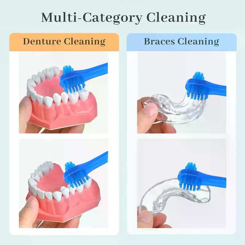 1/5/10 Pcs T-shape Denture Dedicated Plastic Brush Toothbrush Dual Head False Teeth Brushes Braces Retainer Descaling Brush
