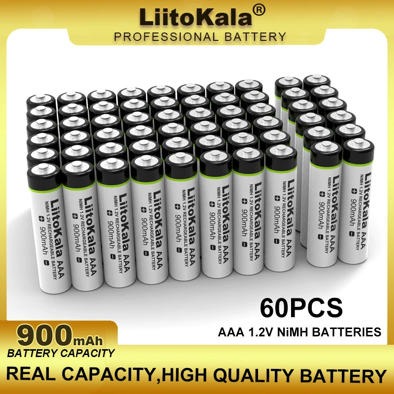 60PCS LiitoKala Original AAA NiMH 1.2V Rechargeable Battery 900mAh For Flashlight, Toys