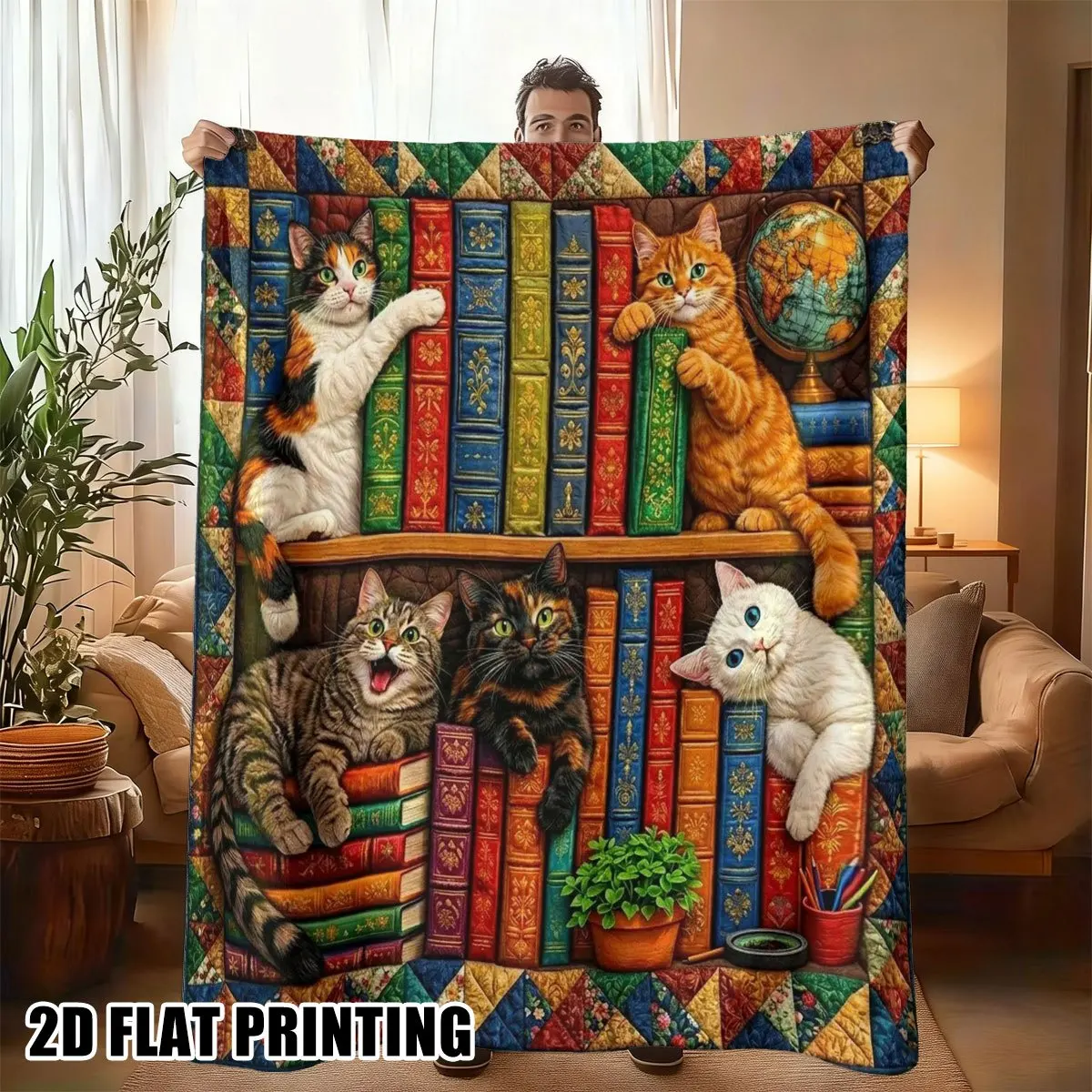 Funny Cat Book Lover Throw Blanket Couch Decor Gift for Cat Owners Reading Nook Cozy Home Accent