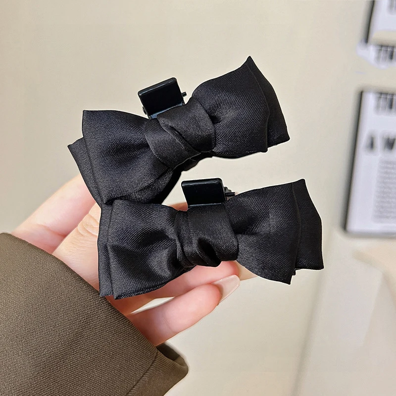 2 шт., черный бант, маленькая заколка для волос для женщин и девочек, заколка для волос, боковой зажим, челка на лбу, зажим для укладки волос, милый головной убор