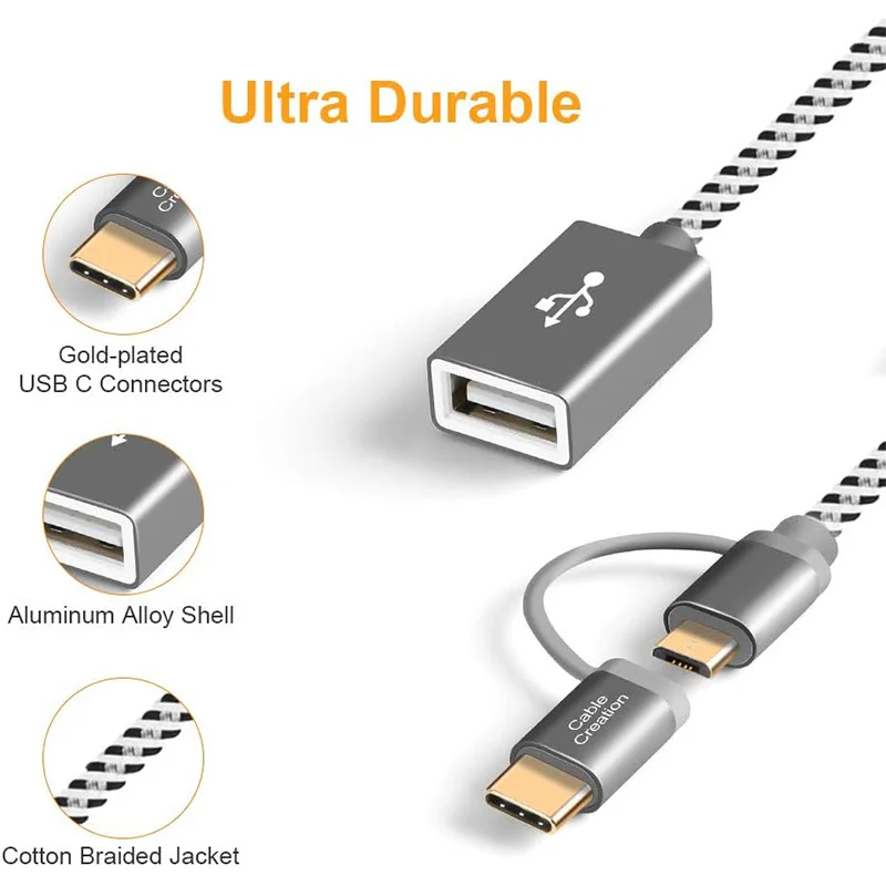 CableCreation-Cable OTG 2 en 1 para Gamepad, adaptador hembra, convertidor para cámara de disco Flash, USB 2,0, tipo C, Micro USB a USB 2,0
