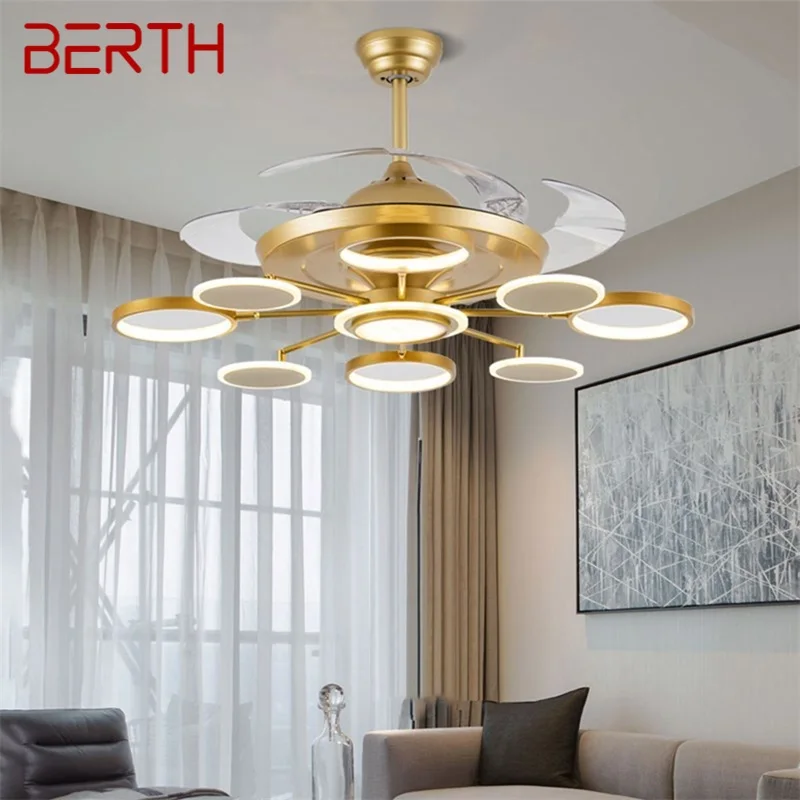 

BERTH Ceiling Fan Lights Lamps Remote Control Without Blade Modern Gold LED For Home Dining Room Restaurant