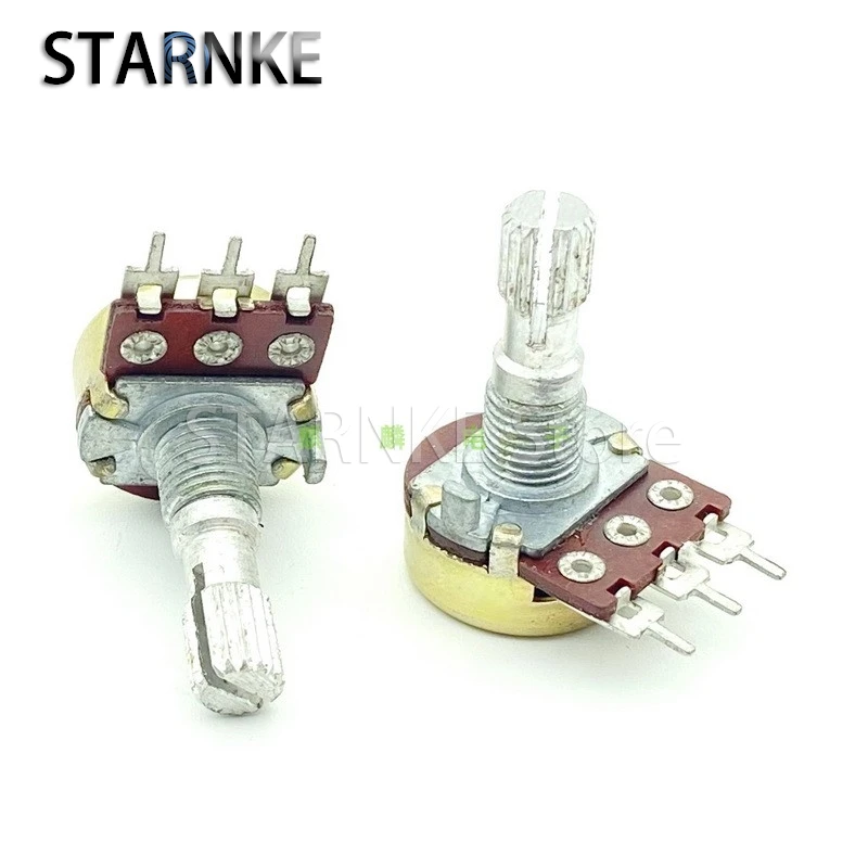 2PCS 16 Type A10K 3-Pin Single Speaker Amplifier Audio Volume Potentiometer Flower Shaft Length 20mm