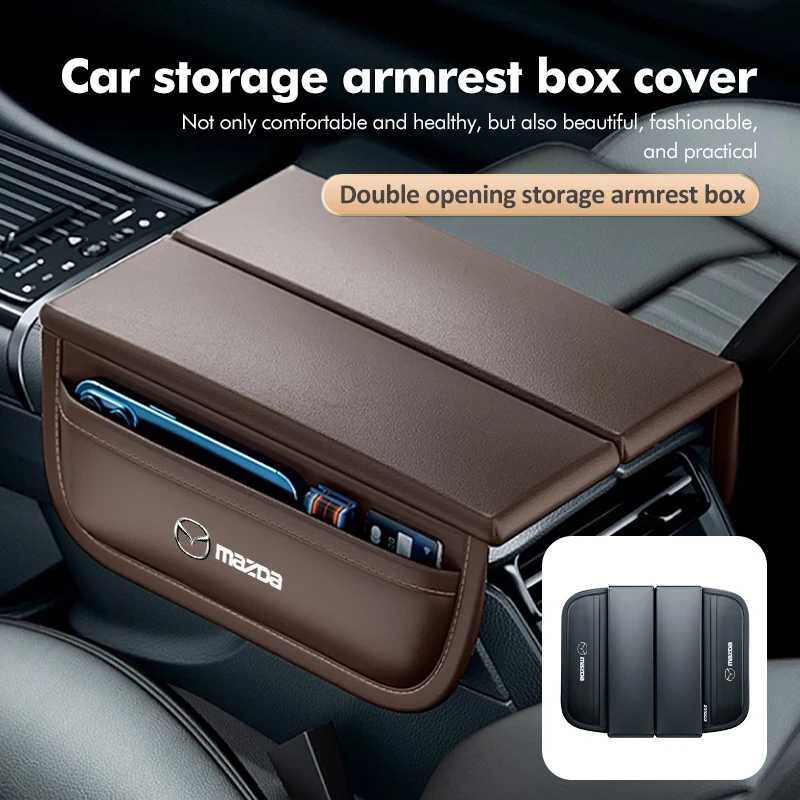 Car Armrest Box Pad Elbow Rest Cushion With Storage Pocket For Mazda Axela Atenza CX9 MX3 MX5 RX8 RX7 MX30 CX30