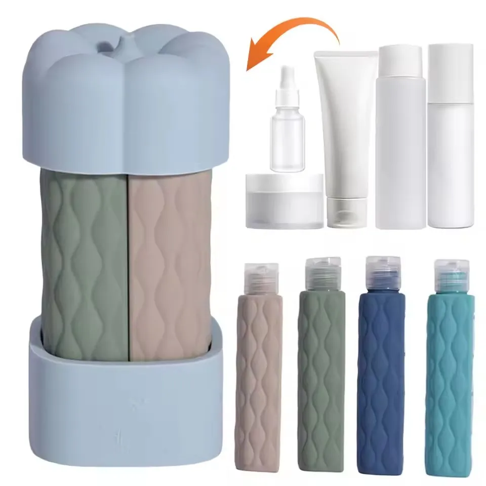 4 in 1 Travel Bottles Silicone Travel Containers BPA Free Leak Proof Refillable Bottle Set for Shampoo Conditioner Lotion