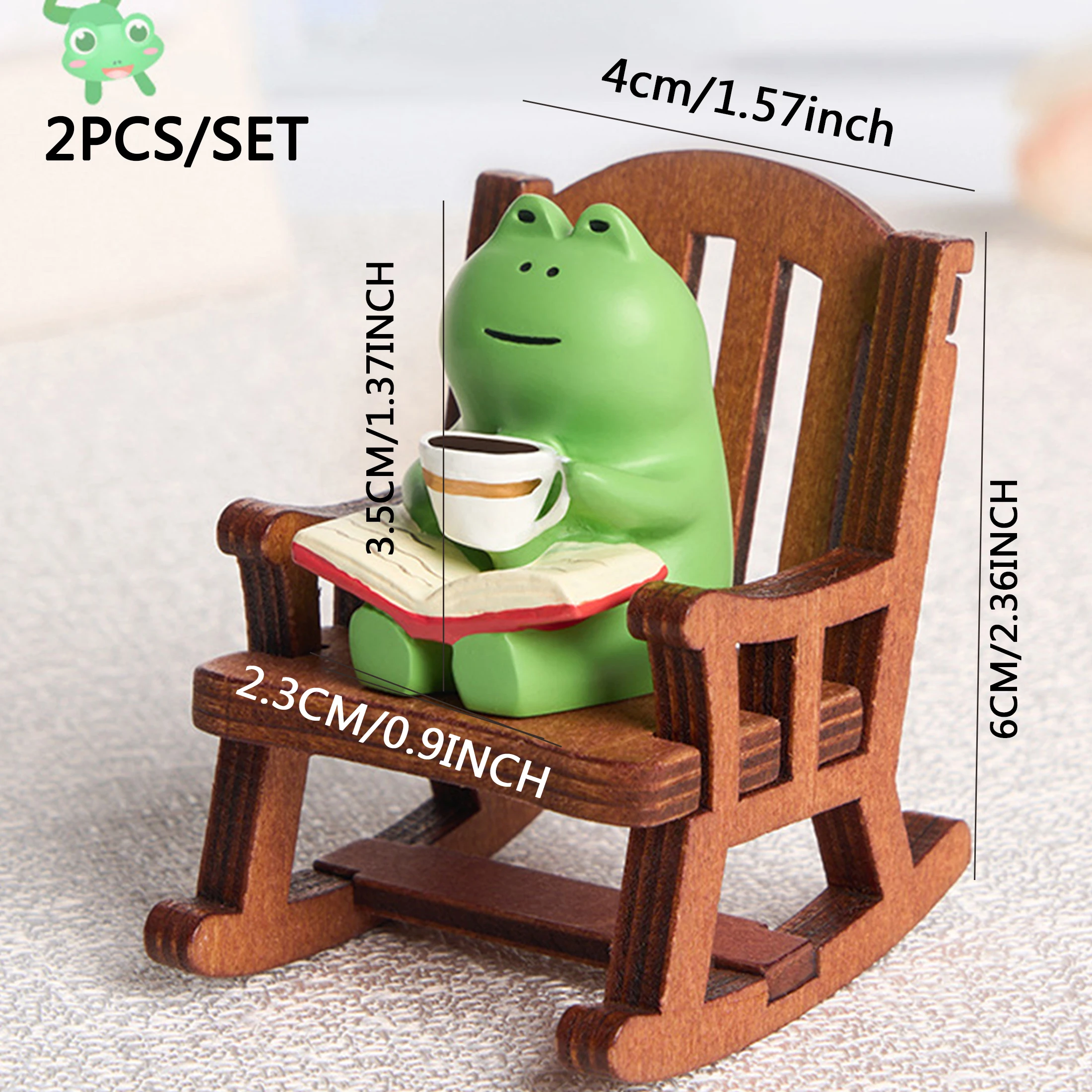 2PC Frog Rocker Chair Cute Japanese Healing Small Decoration Office Desktop Decoration Car Center Control Decoration