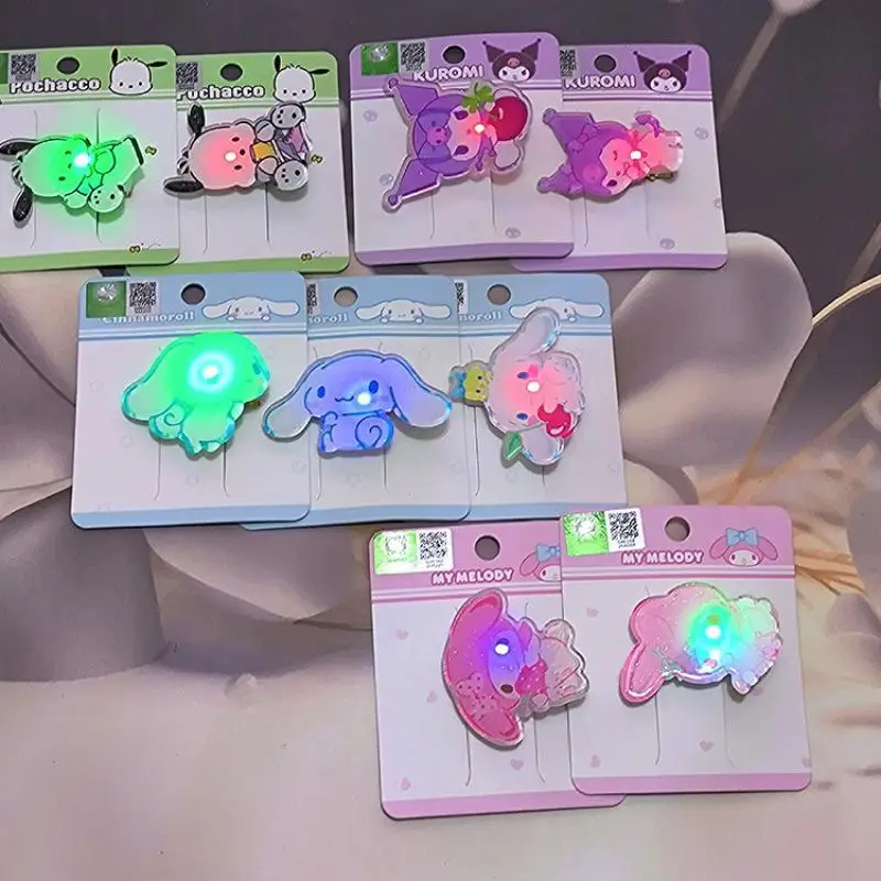 Luminescence Sanrios Hair Clip Cartoon Kuromi Mymelody Little Girl Baby Broken Hair Girl Bb Clip Headpiece Beautiful Accessories