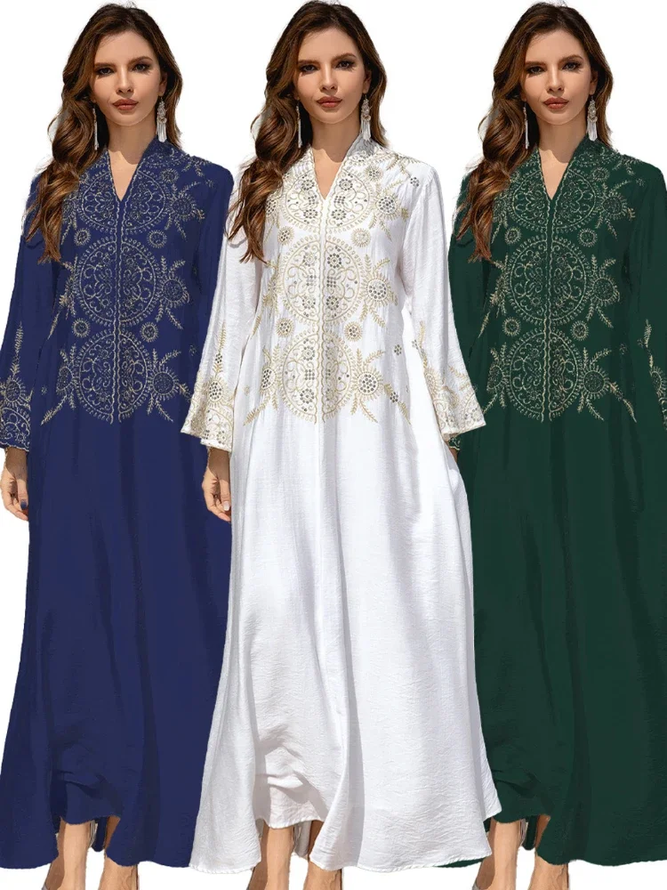 Eid Muslim Party Dress for Women Jalabiya Abaya Ramadan Long Dresses Abayas Woman Embroidery Kimono Robe Caftan Vestidos 2024