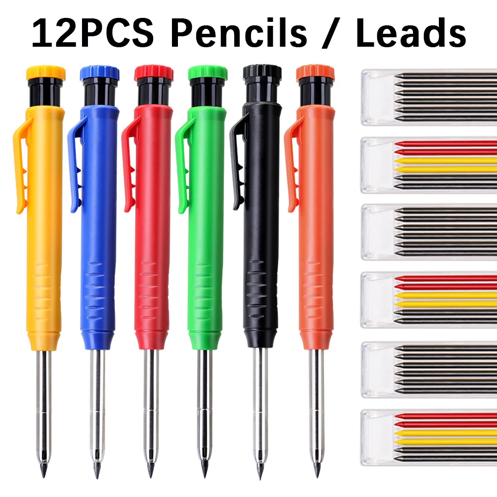 

12 шт./компл., металлический зажим для ручки, деревообрабатывающий карандаш, 2,8 мм, плотник, специальная ручка для маркировки глубоких отверстий и стержни, инженерный карандаш для рисования
