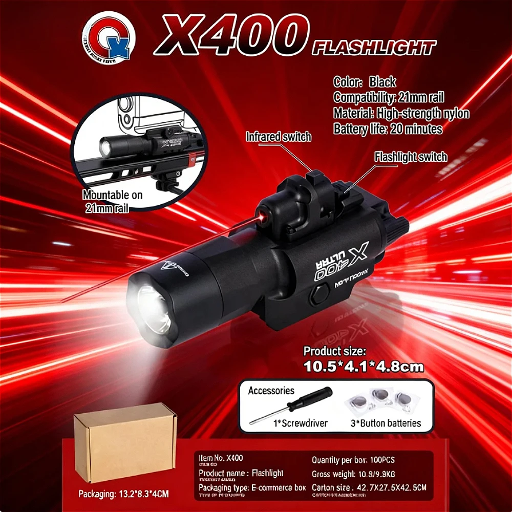 Toy Pistol Light X300 X400 Nylon 200LM LED White Strobe Recon Light Compatible with 20mm Picatinny Rail