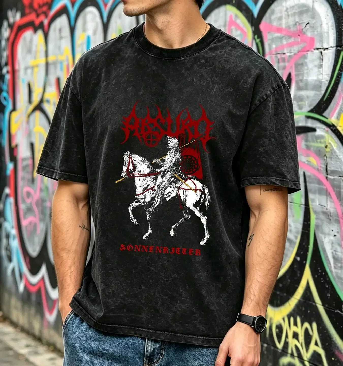 washed T Shirt Absurd Sonnenritter S 2XL vintage Washed Unisex Stretched Top For Everyday Wear Stylish Soft Casual homme