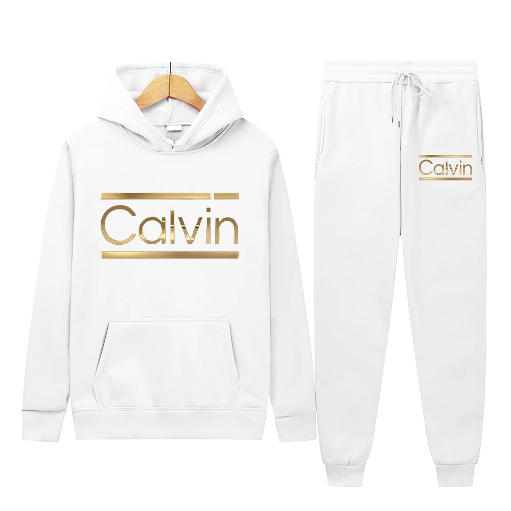 Men's hooded sweatshirt and sweatpants set casual long-sleeved geometric print style pocket comfortable Streetwear