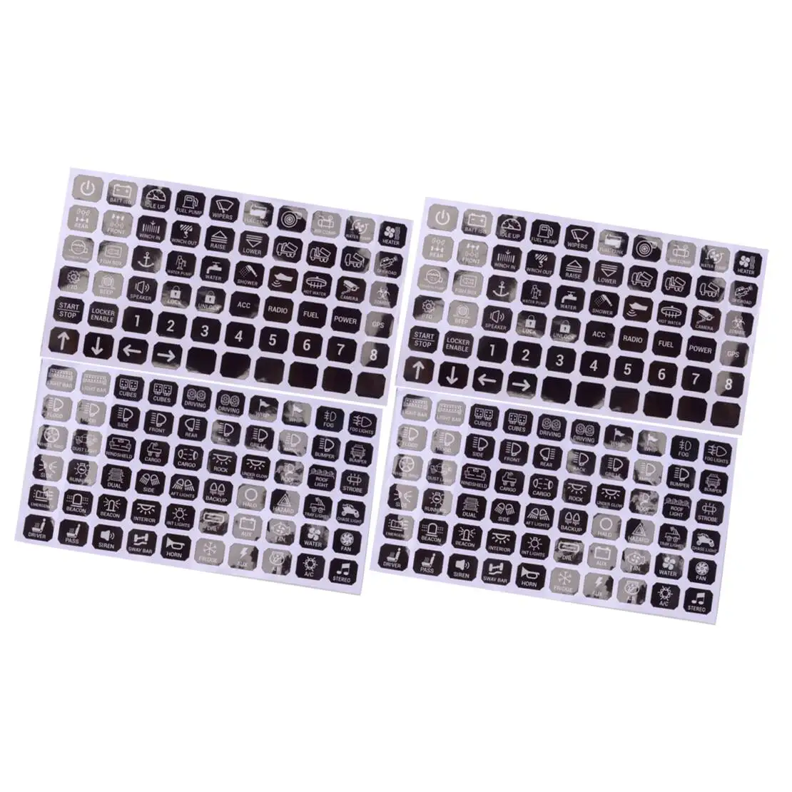 240pcs Car RV Light Lamp Switch Panel Control Label Sticker Black PBC Plastic Fit for 6/8 Gang