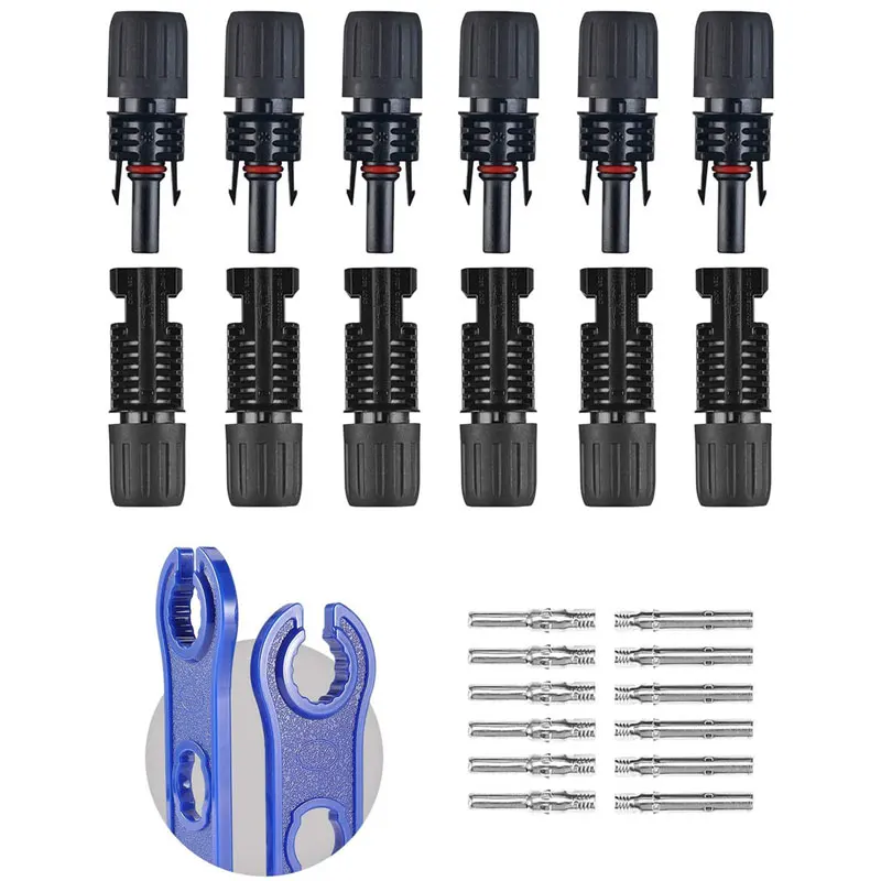 

12 PCS(6 Pairs) Solar Connectors with Spanners Solar Panel Cable Connectors 6 Pairs Male/Female for 10AWG to 14AWG Solar Cable