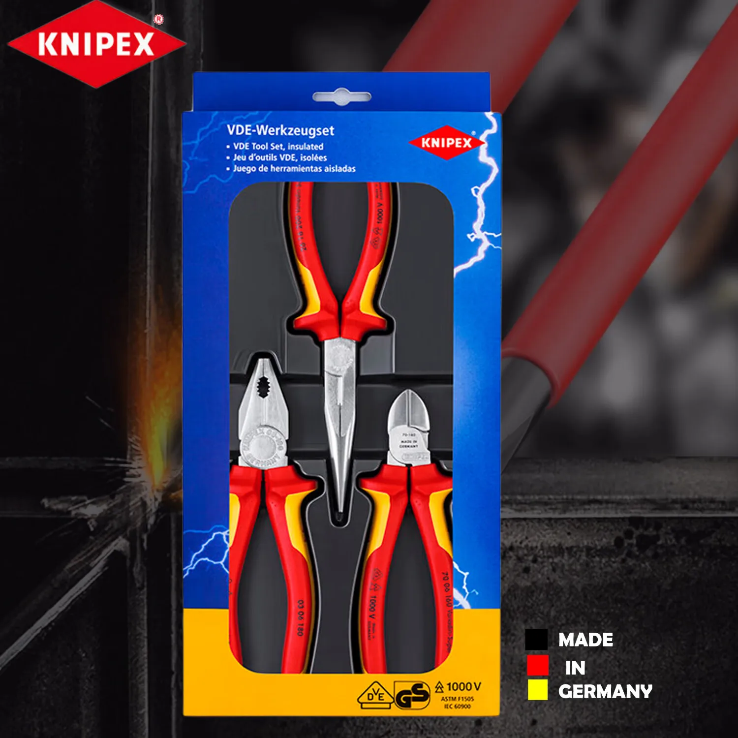 KNIPEX Alemania juego de alicates de aislamiento importados, cortadores de alambre, juego de alicates de punta oblicua, juego de alicates de aislamiento 00 20 12