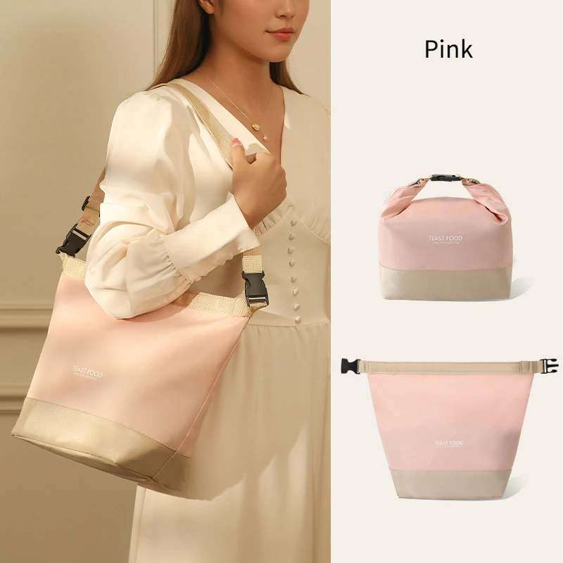 Portable Lunch Bag with Buckle Durable Insulated Lunch Box Tote Cooler Handbag Thermal Bento Pouch Food Carrier Shoulder Bags image 4