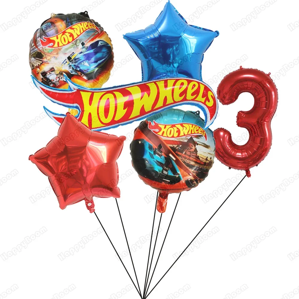 1 Set Hot Wheels Verjaardagsballonnen Verjaardagsdecoratie 32 inch Rode Cijferballonnen Set Flamme Cars Ballonnen voor Jongens Meisjes Cadeau