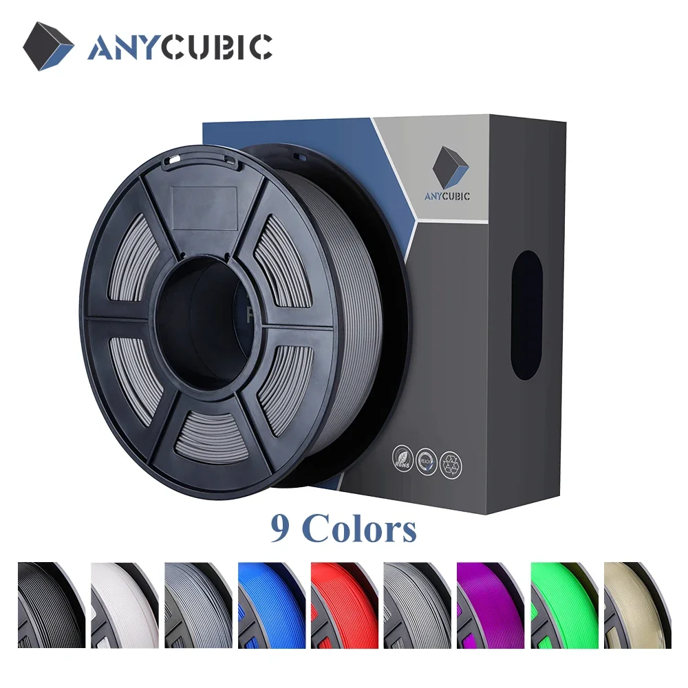 ANYCUBIC 3D-Drucker-Filament, 1,75 mm PLA-Filament, 1 kg/Rolle, 9 Farben, ordentliche Spule, keine Blasen, keine Verstopfung, für 3D-Drucker Mega-S