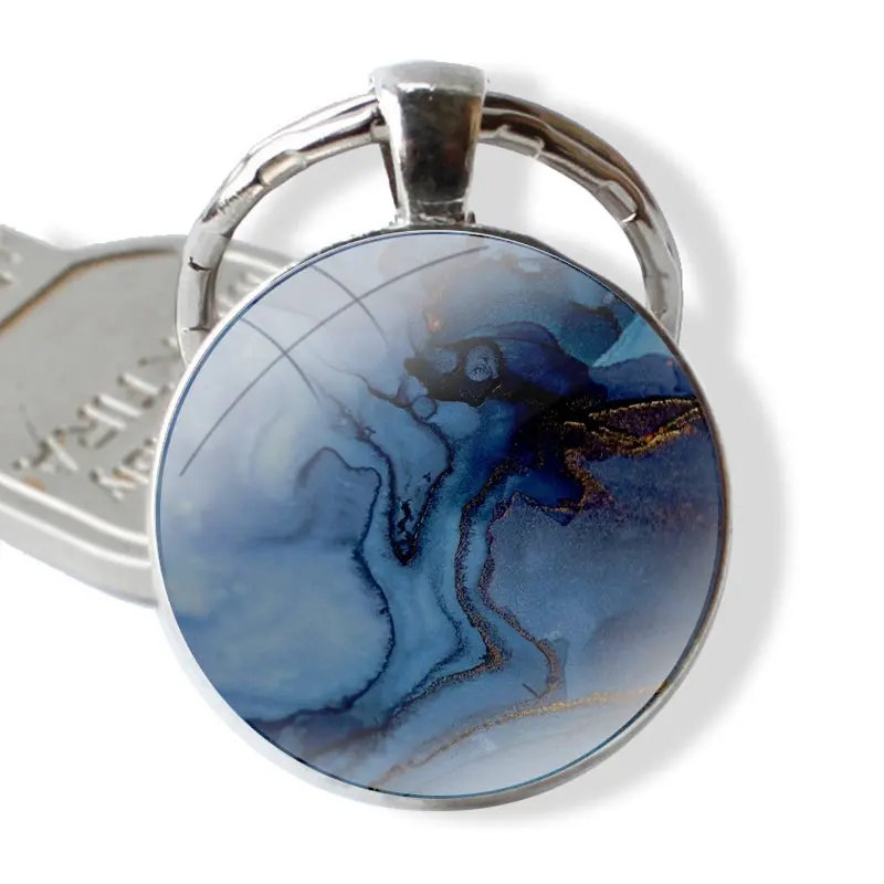 Chic Printing Marble 25mm Glass Cabohcon Keychain Key Rings for Women Men Jewelry Gift image 3