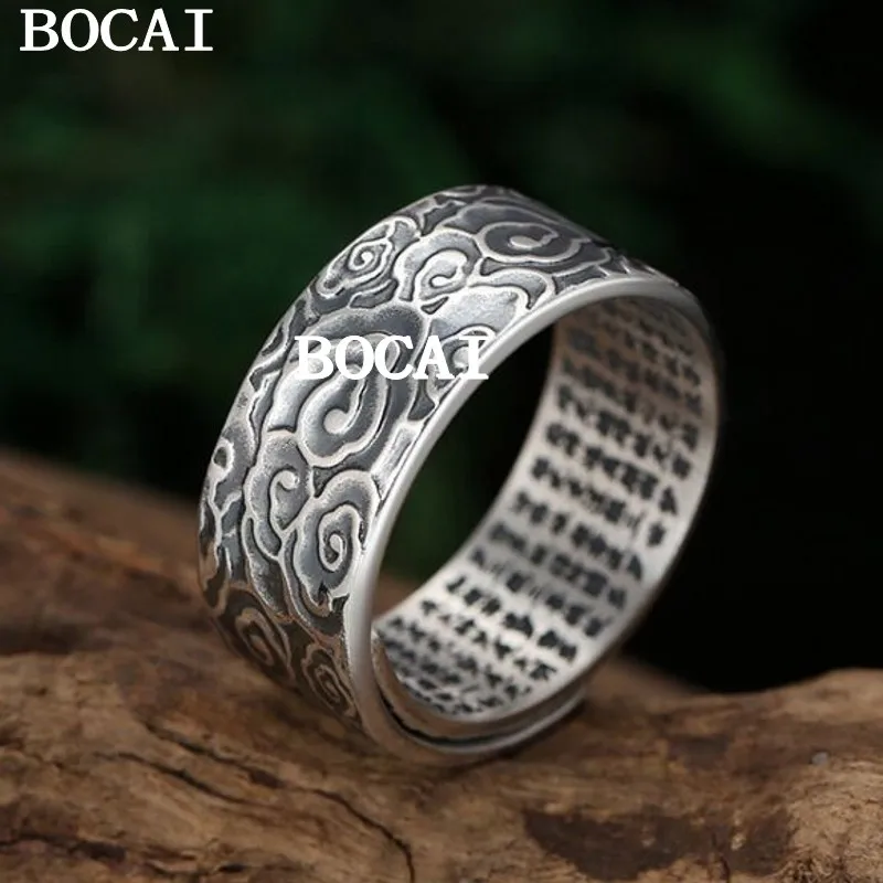

BOCAI S925 Серебряные ювелирные аксессуары, индивидуальное регулируемое кольцо на указательный палец, сердце, благоприятное облако, мужское и женское кольцо
