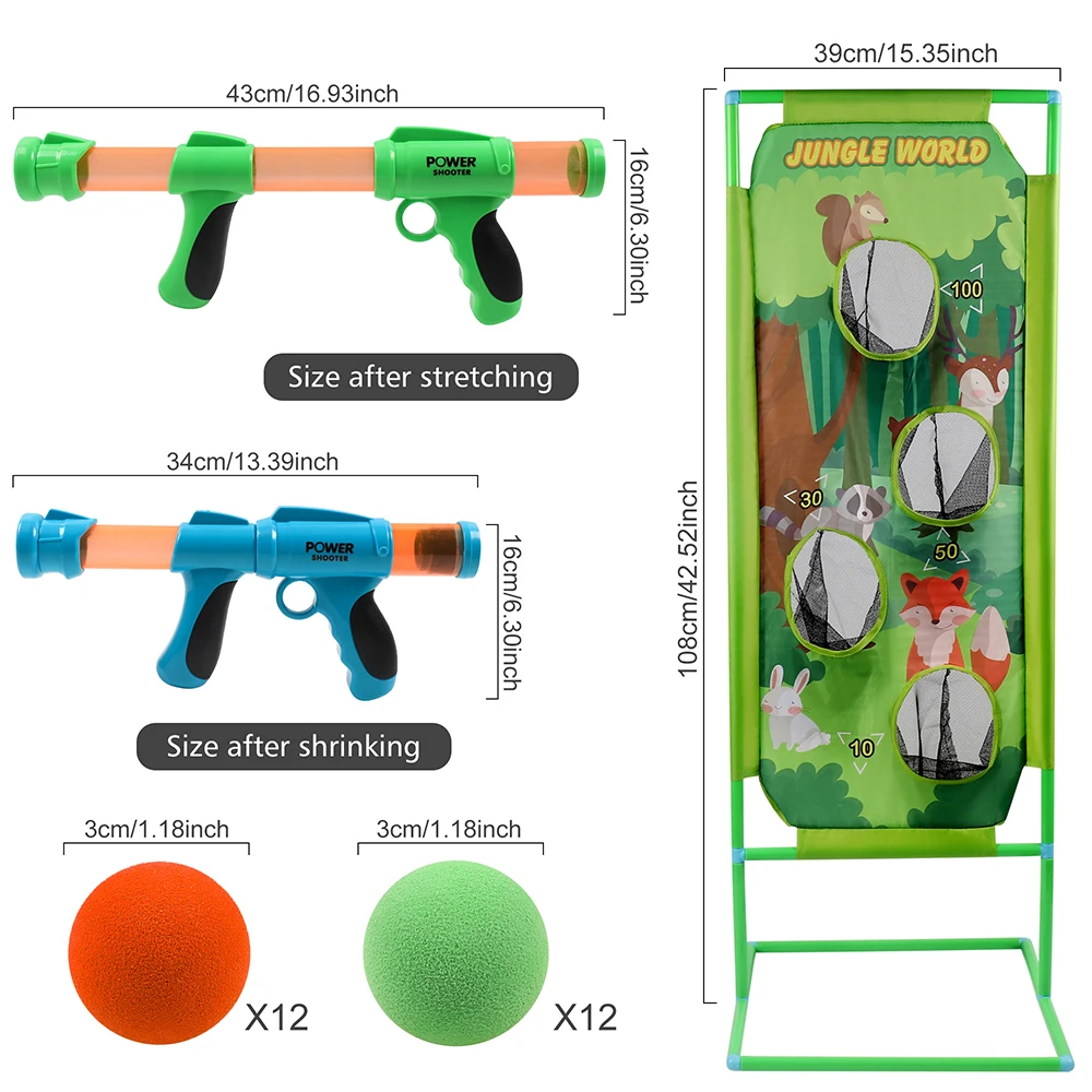 2Pcs Power Gun Shooting Toy Foam Ball W/ Shooting Target,Outdoor Indoor Parent-child Interaction Game Children New Year's gift