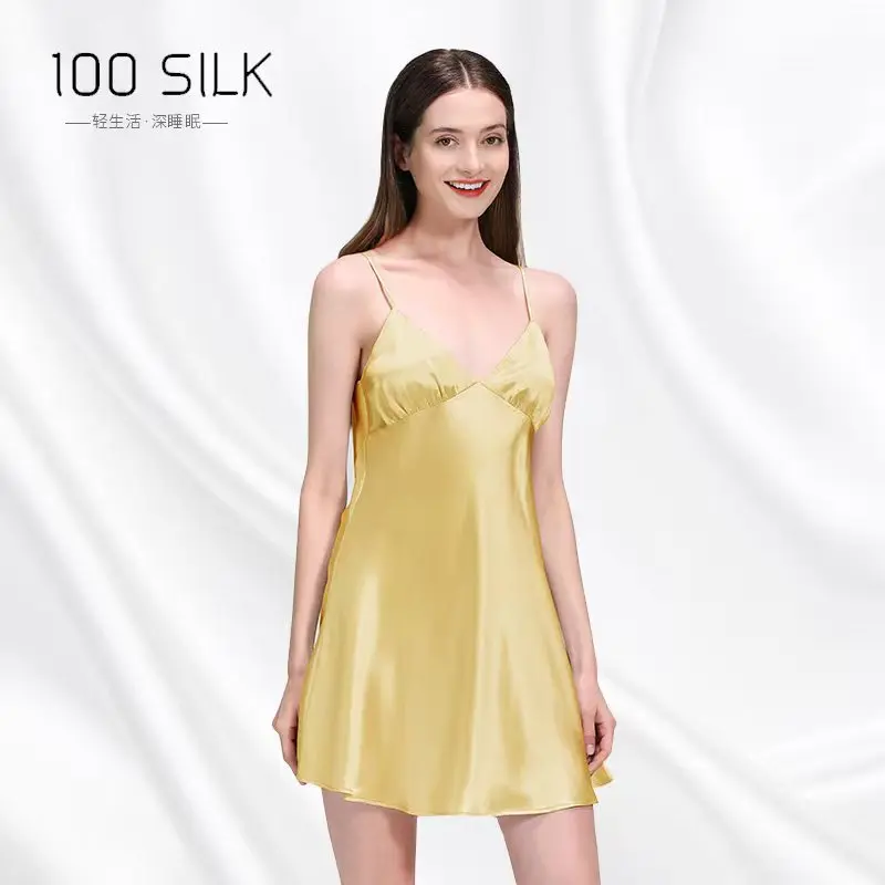 New 22 Mmi 100% Mulberry Silk Loungewear Women's Suspender Sexy Sling Dress  Women's Loose Heavy Silk Nightdress