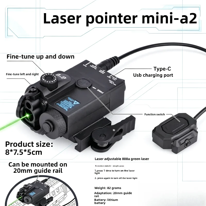 Hobby Model Building Accessory Tunable Red Green Laser Beam Type-C Charging Wired Remote Control Included