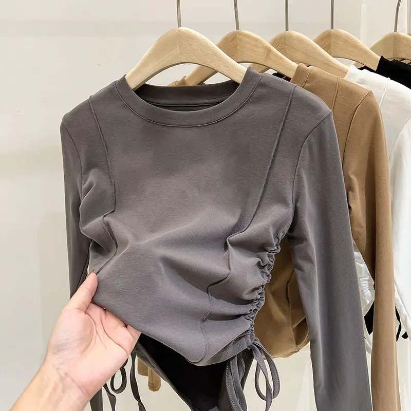 Cropped Drawstring Top Girl Clothing Clothes 10 12 Years Old Elementary Spring Autumn Kids T-shirts Children T-shirt Tween 7 6 4