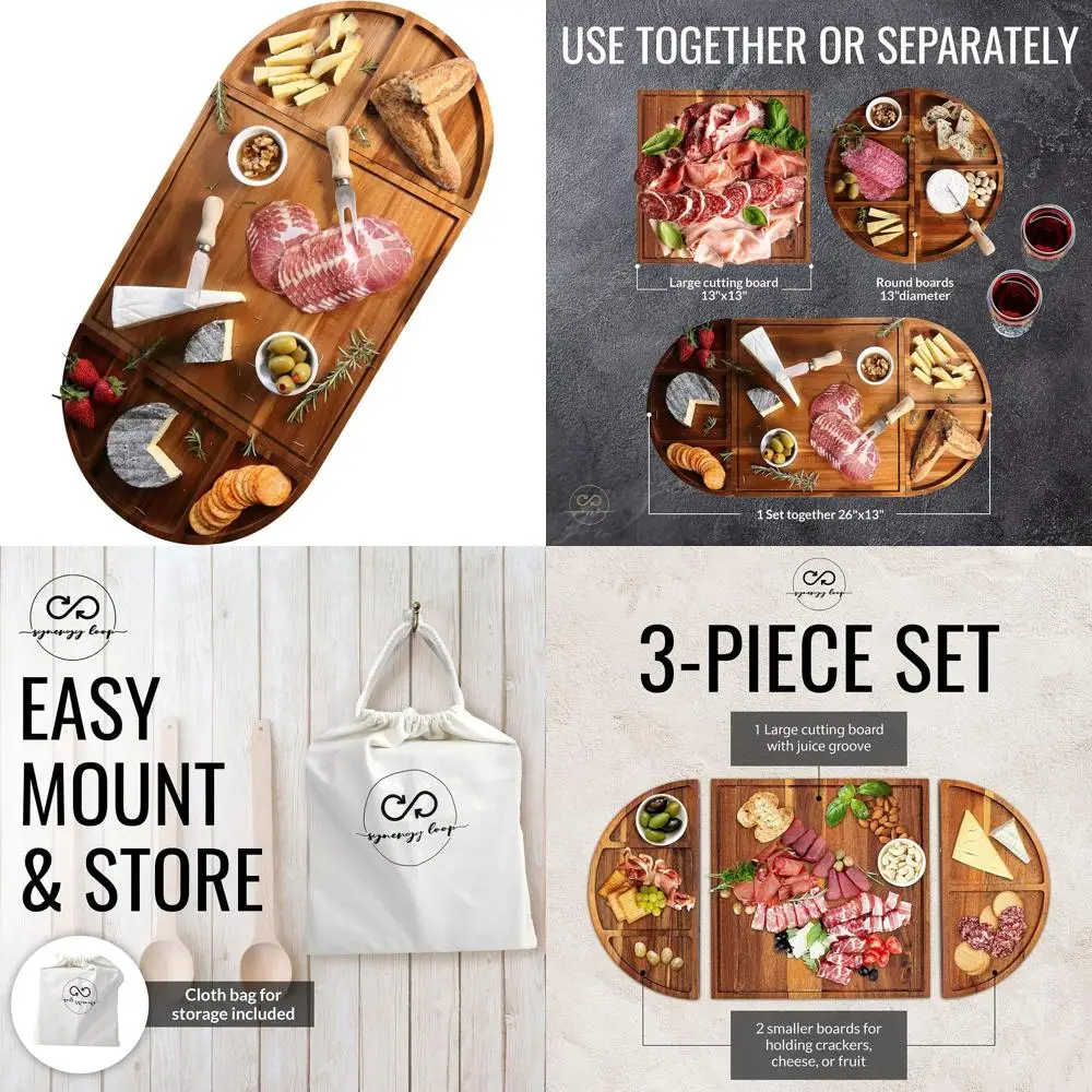 

Elegant 3-Piece Acacia Wood Charcuterie & Cheese Board Set with Magnetic Trays - Serving Platter for 26x13