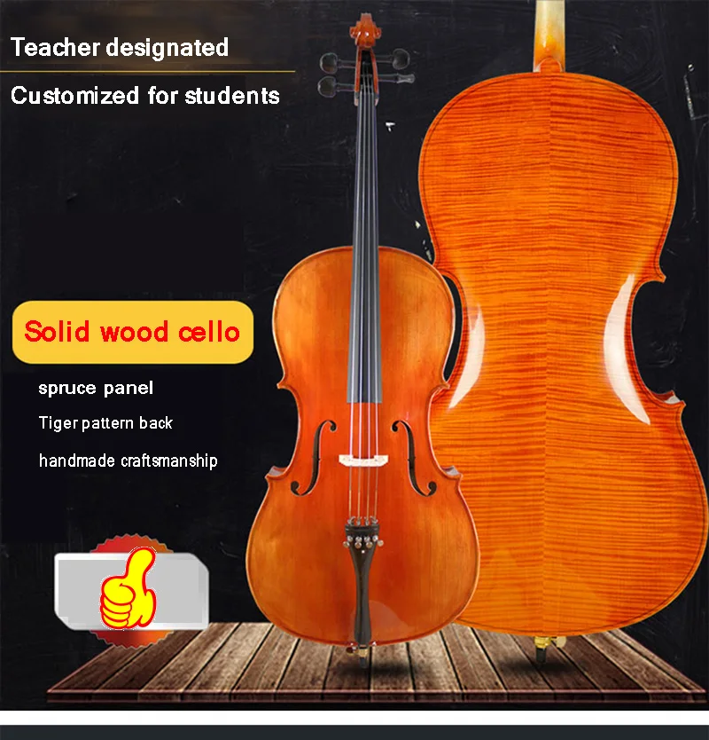 4/4 3/4 1/2 1/4 handmade Tiger pattern solid wood cello exam playing grade adult children beginner solid wood professional cello