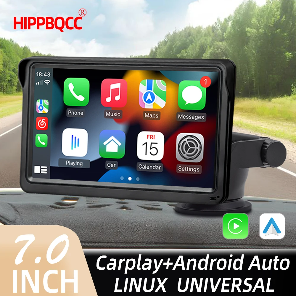 HIPPBQCC Car Radio CarPlay Android Auto Multimedia Video Player 7inch Portable Touch Screen With USB AUX For Rear View Camera