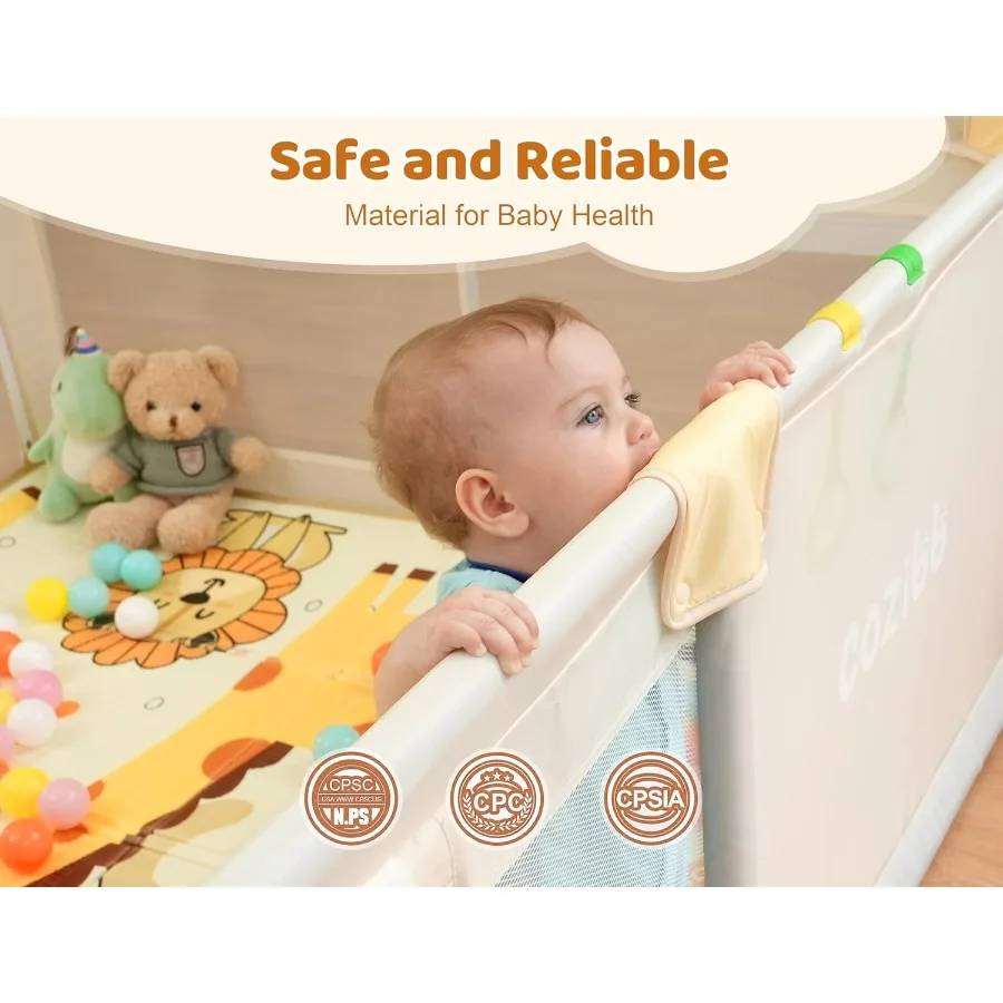 روضة أطفال مع حصيرة، روضة أطفال كبيرة جدًا مقاس 71 × 59 بوصة للأطفال الصغار، ساحة اللعب، لعب سياج الطفل ومنطقة النوم للاستخدام الداخلي والخارجي