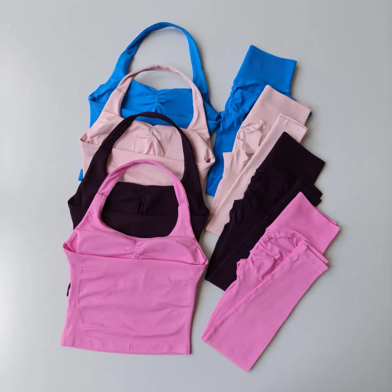 Seamless 2PCS Set Yoga Leggings Set Women Backless Bras Vest Tops High Waist Scrunch Gym Suit Fitness Clothes Outfit Yoga Set